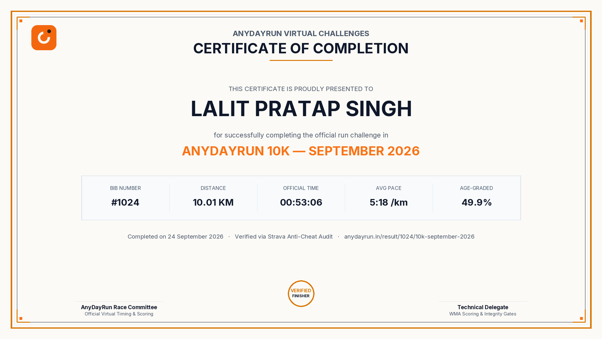 Finisher Certificate