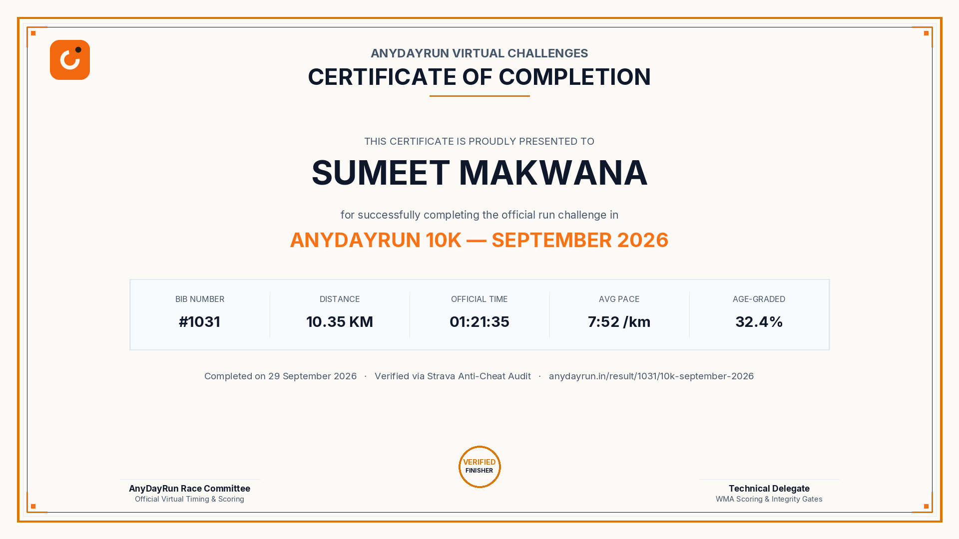 Finisher Certificate