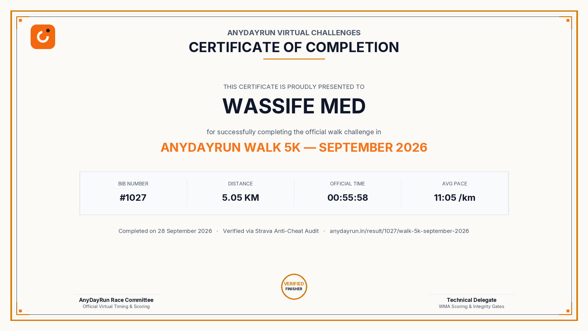 Finisher Certificate