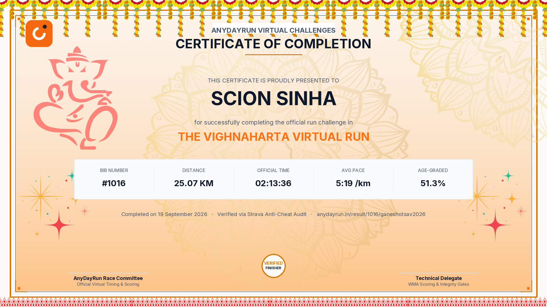 Finisher Certificate