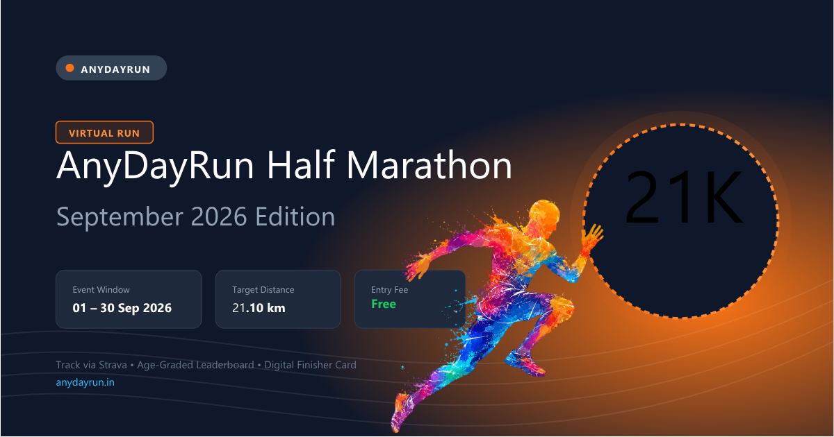 AnyDayRun September Half Marathon virtual run challenge India banner